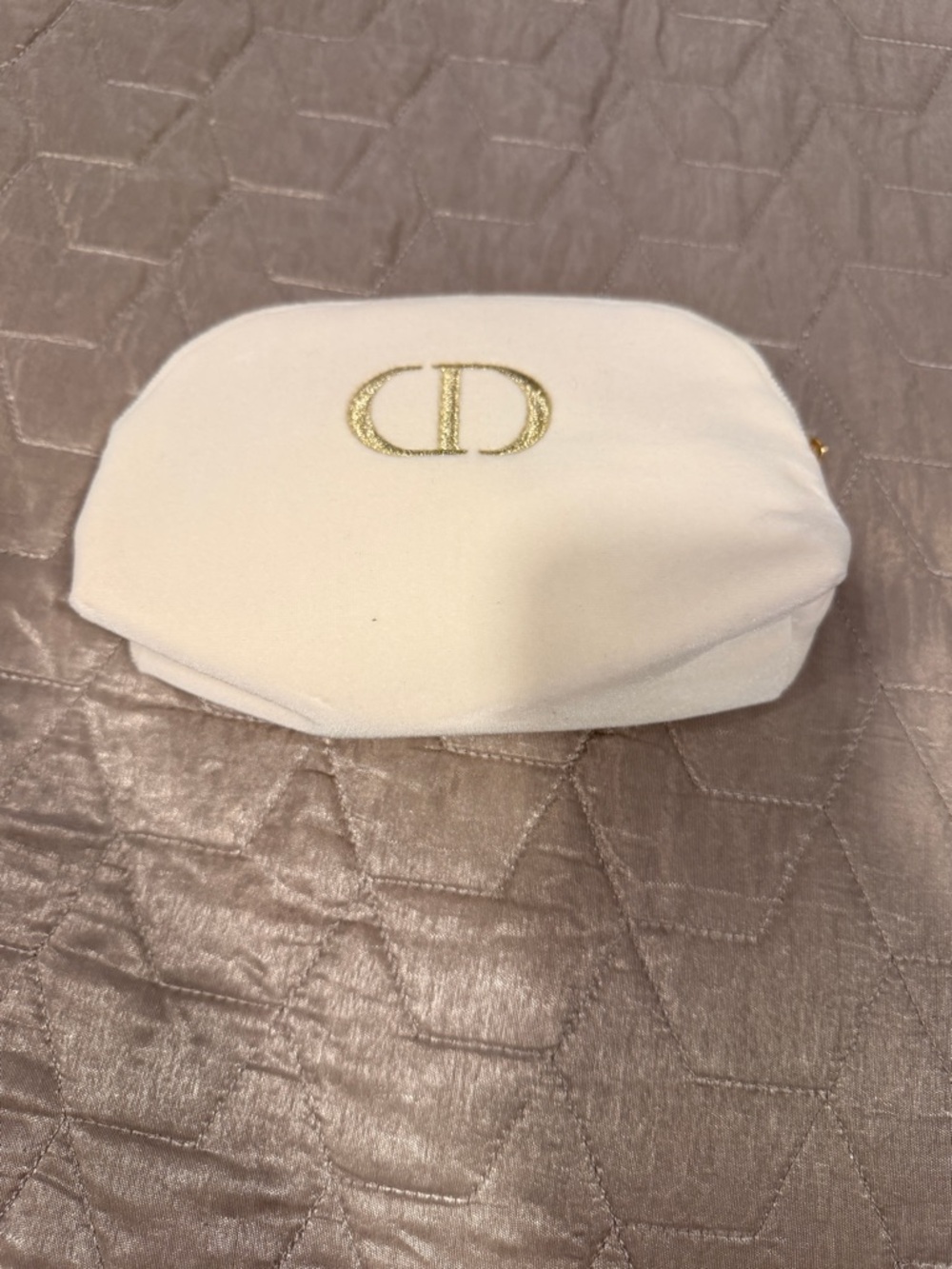 Dior Cream Velvet Pouch with Gold CD Emblem